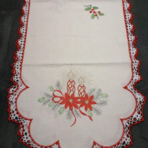 Centro tavola in lino bordato a mano Nuovo color panna misura 44x150