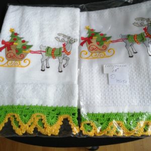 Coppia di asciuga piatti in cotone bordati a mano Nuovi bianchi misura 75x51