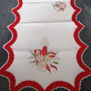 Centro tavola in lino bordato a mano Nuovo color panna misura 46x105