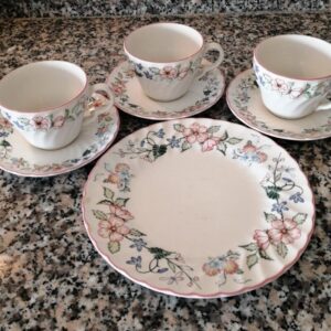 1 piatto Desert e 3 tazze con piattino in porcellana Wood &Sons Fields by Jenny Rhodes