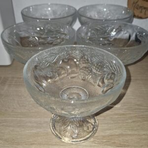 5 coppe da dessert in vetro lavorate